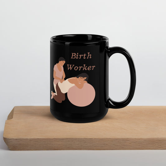 Birth Work 15oz Black Glossy Mug